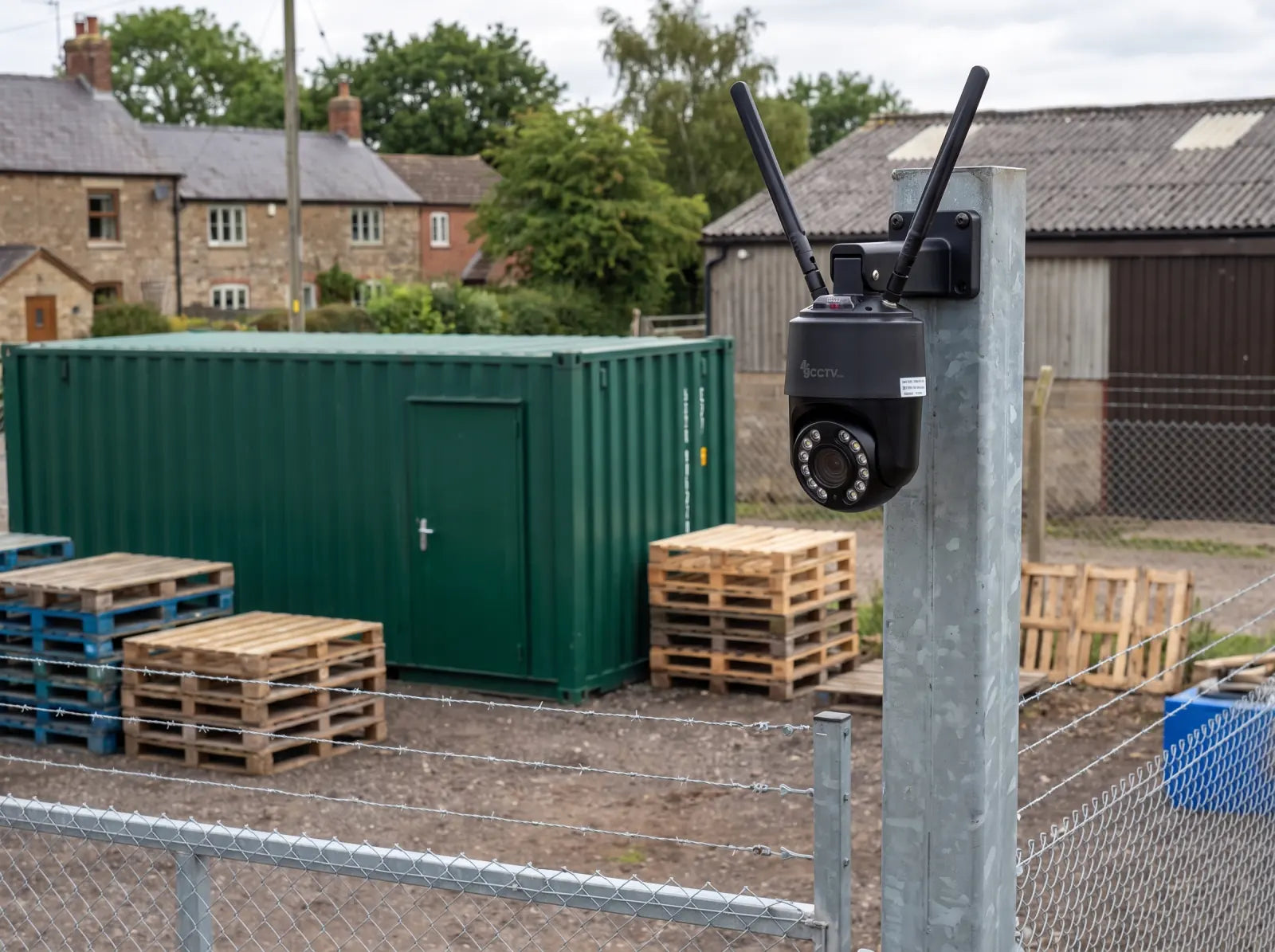 Mini PTZ camera protecting a storage yard on the edge of a rural village