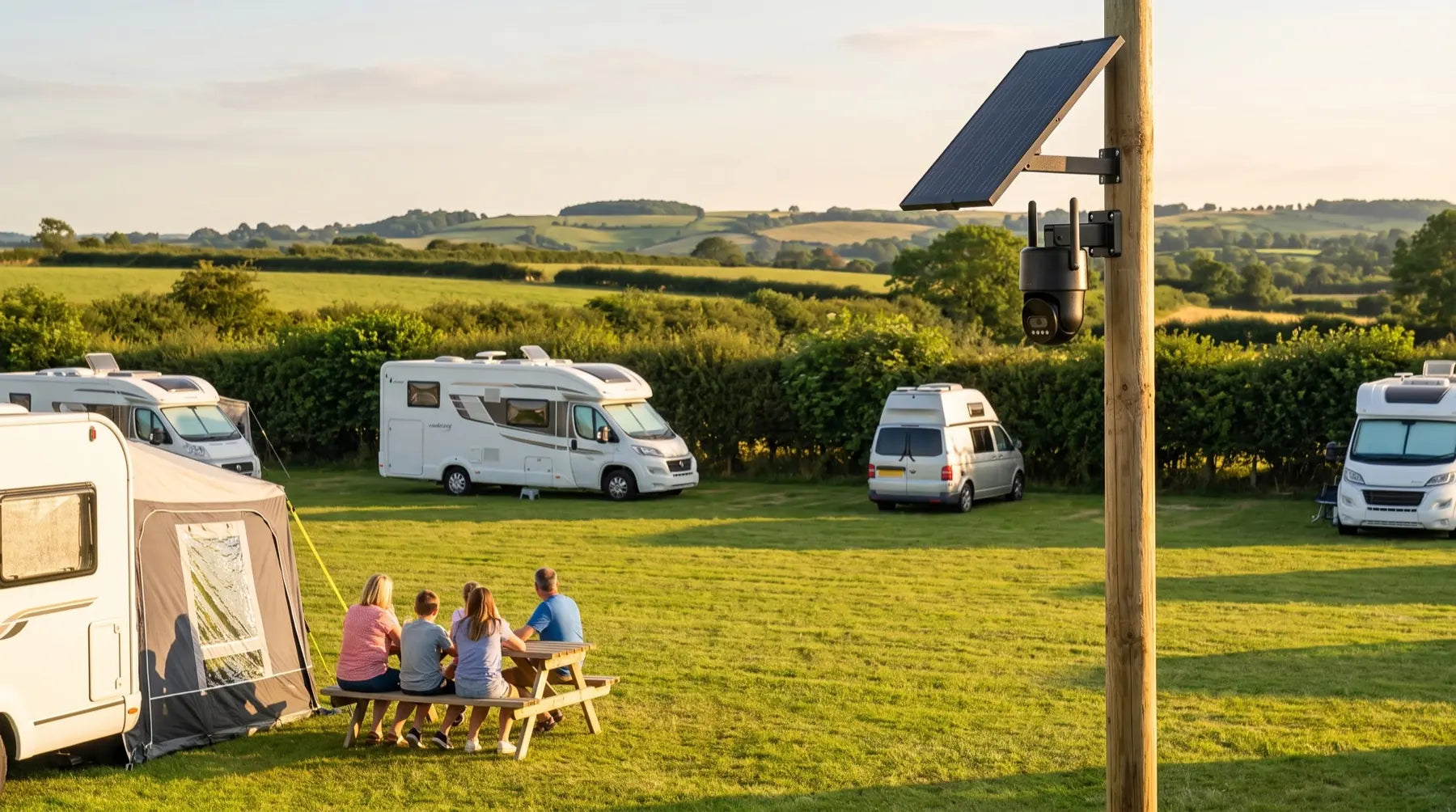 Solar 4G camera monitoring a rural campsite