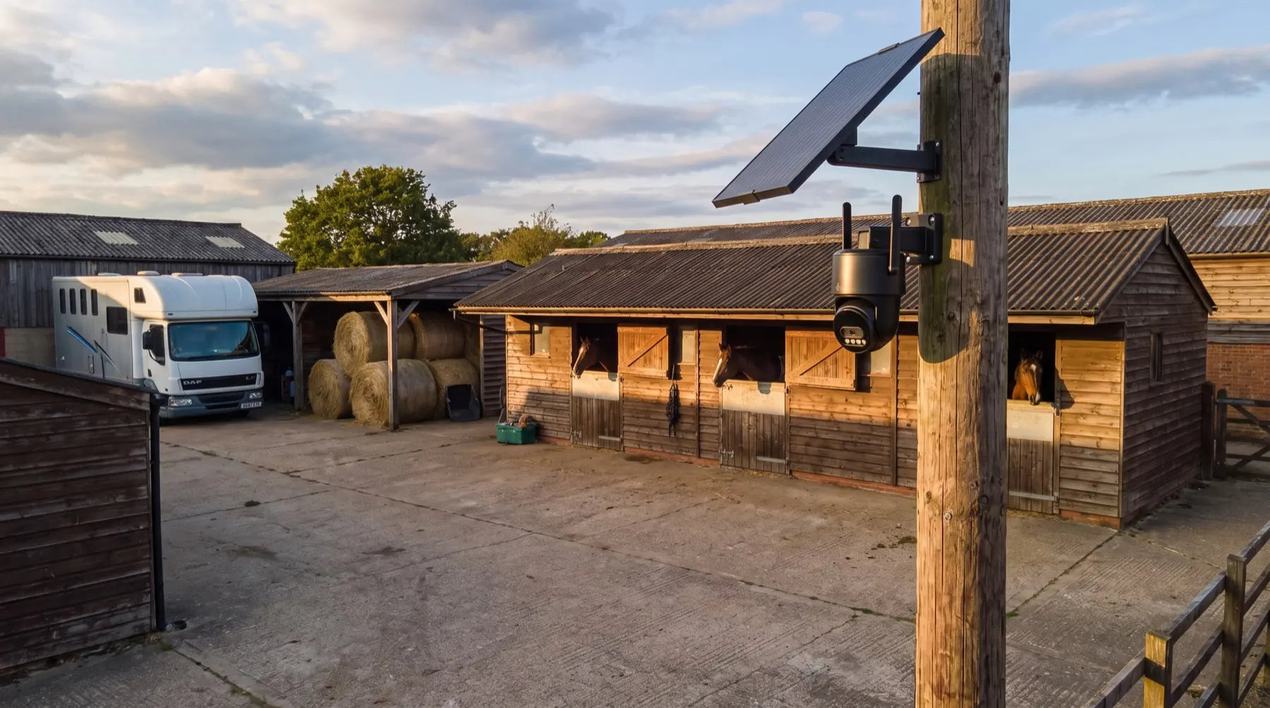 Solar 4G security camera protecting a rural yard entrance
